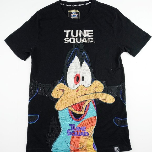 Space Jam Tune Squad Daffy Duck TShirt DeKryptic Unisex Black with Rhinestones - Picture 1 of 8
